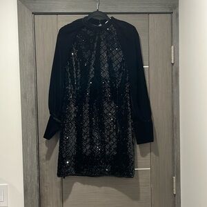 ZARA dress with suede arms and sequin material